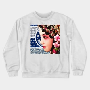 Chinese Opera Star Blue with Dark Blue Traditional Pattern- Hong Kong Retro Crewneck Sweatshirt